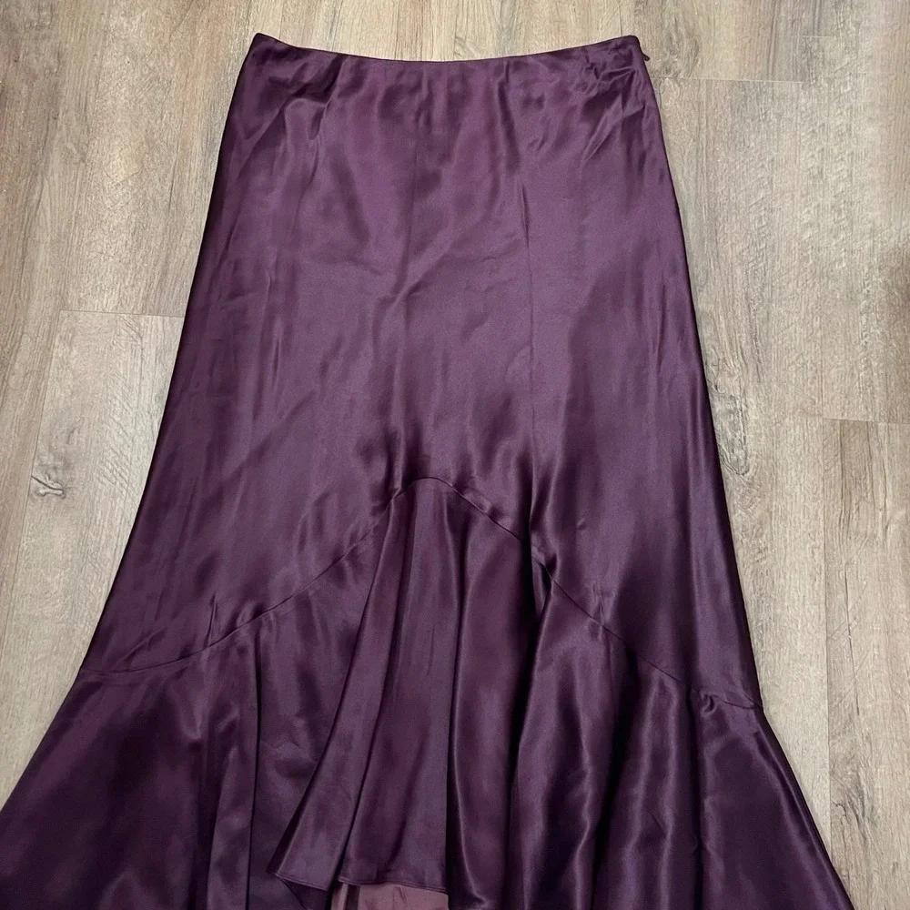 Lauren Ralph Lauren Plum Purple 100% Silk High-Low Mermaid Midi Skirt Size 8 - Picture 3 of 10